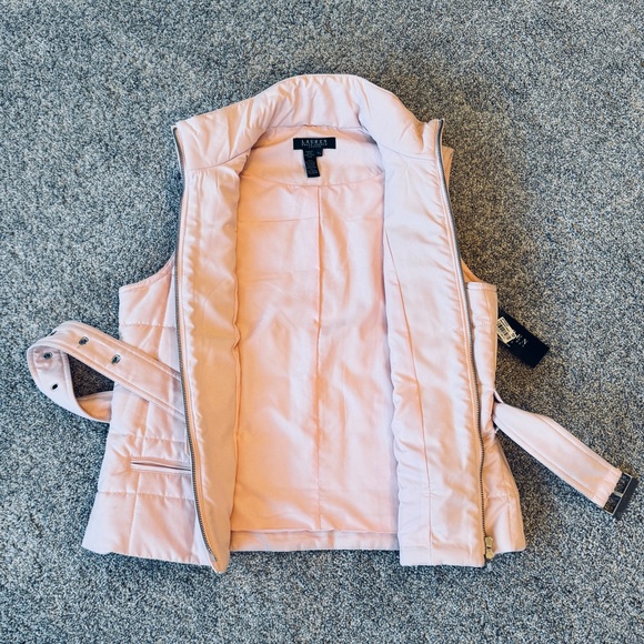 NWT Lauren Ralph Lauren soft baby pink quilted puffer vest with belt. Women’s PL - Picture 6 of 14